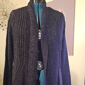 Black Knit Cardigan With Silver Interwind In